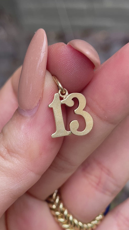 Vintage yellow 14K number 13 charm