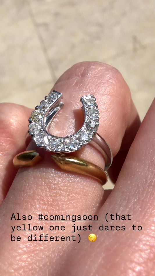 Vintage white 14K gold approx .44 ctw old cut diamond horseshoe ring, size 5.75